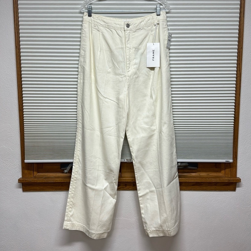 FRAME NWT Ecru Ivory High Waist Wide Leg Denim Pleated Front Chino Pants - Picture 2 of 12